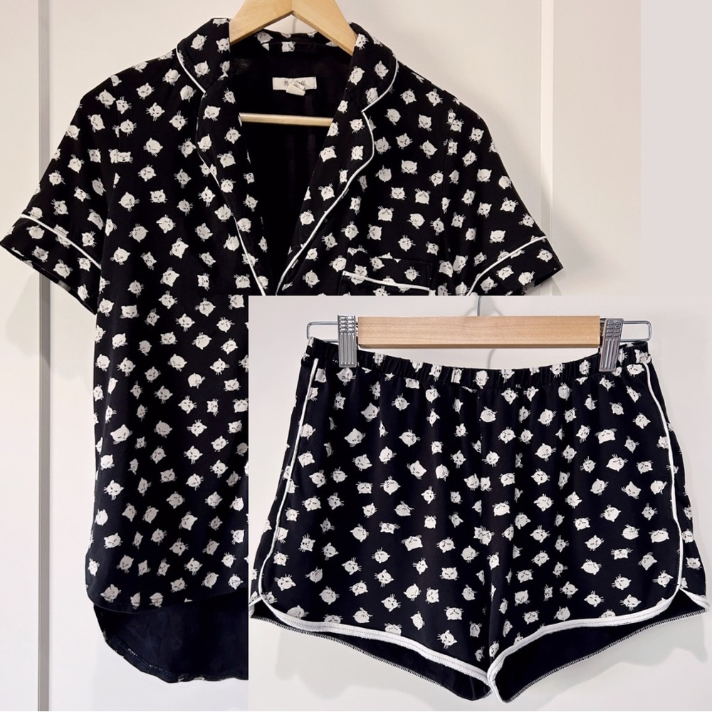 Madewell knit bedtime pajama set in cat person size XS
